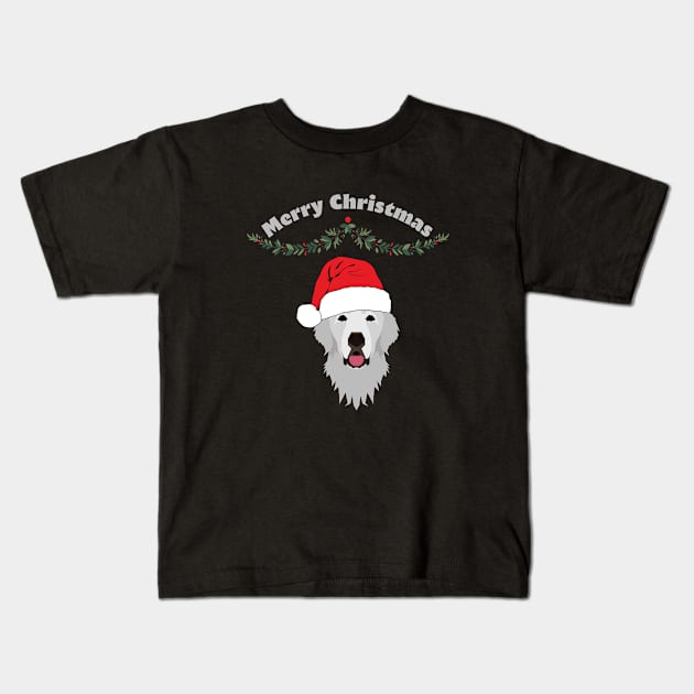 Santa Pyrenean Mountain Dog with Mistletoe Kids T-Shirt by Seasonal Dogs